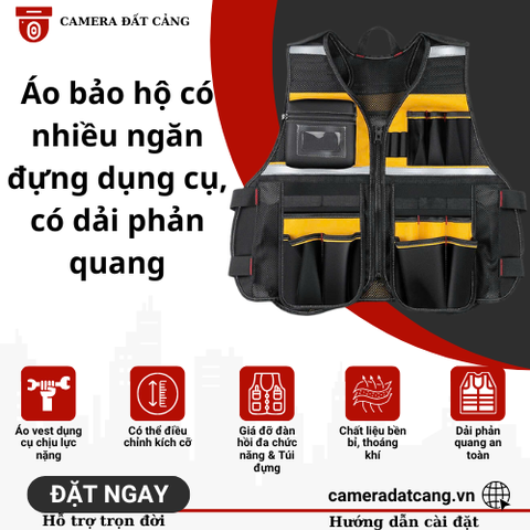 Áo bảo hộ có nhiều ngăn đựng dụng cụ thiết bị, bộ đai đeo đựng dụng cụ tháo lắp nhanh
