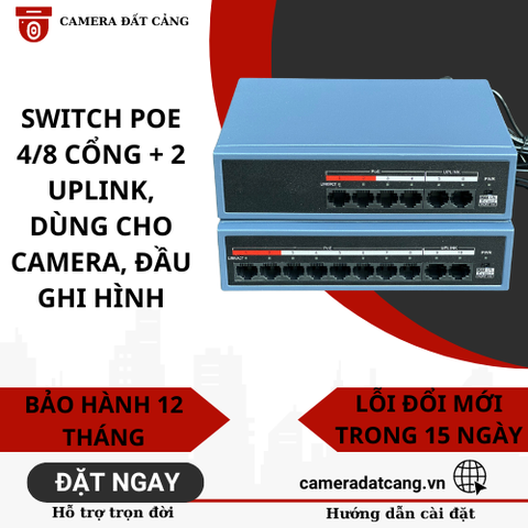 Switch POE Hikvision 4/8 cổng + 2 uplink sử dụng cho camera, đầu ghi hình