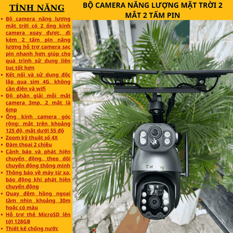 Camera năng lượng mặt trời 2 mắt bản nâng cấp xoay được cả 2 mắt camera, đi kèm 2 tấm pin năng lượng, kết nối 4G, không cần đến điện và wifi, chống nước