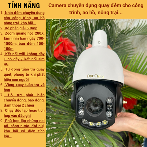 Camera zoom xa cho nhà xưởng, nông trại, rừng núi, kho bãi, kết nối wifi không dây+có dây/4G, tự động tuần tra quay quét, phóng to khi phát hiện con người, tầm nhìn xa 300-500m