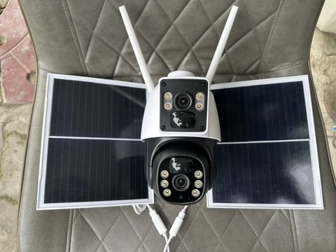 Camera năng lượng mặt trời 4G, 2 ống kính camera, đi kèm 2 tấm pin năng lượng mặt trời, zoom xa kỹ thuật số, kết nối độc lập qua sim 4g không cần điện và wifi