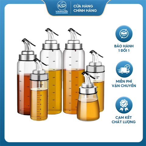 Chai Thủy Tinh Đựng Dầu Ăn, Nước Mắm, Xì Dầu 200ml 300ml 500ml, Có Vạch Chia, Vòi Rót, Chất Liệu Thủy Tinh Borosilicate