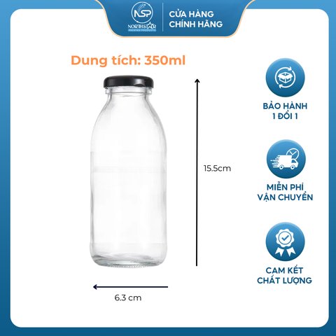 Chai Thủy Tinh Dáng Bầu Nắp Thiếc 350ml, Đựng Sữa, Nước Trái Cây, Sinh Tố, Nắp Vặn Chắc Chắn - North Star Packing