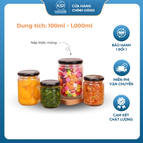 Hũ Tròn Nắp Thiếc Mỏng P48, Dung Tích 100ml - 1000ml, Đựng Thực Phẩm, Siro, Bánh Kẹo - North Star Packing