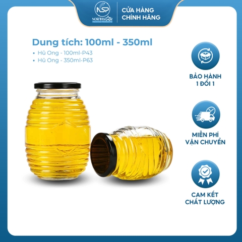 Hũ Thủy Tinh Vân Tròn Đựng Mật Ong 100ml 350ml Nắp Đen/ Nắp Vàng, Đựng Yến Chưng, Trà, Siro - North Star Packing