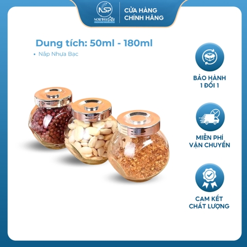 Hũ Thủy Tinh Nghiêng Nắp Nhựa Bạc 50ml 180ml,  Đựng Thực Phẩm, Gia Vị Nhà Bếp - North Star Packing