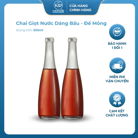 Chai Giọt Nước Dáng Bầu, Đế Mỏng 500ml Đựng Nước Khoáng, Rượu, Đồ Uống - North Star Packing