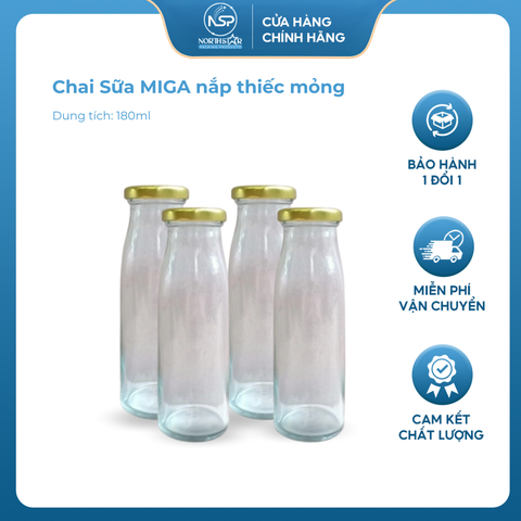Chai Sữa MIGA nắp thiếc mỏng P43 Dung Tích 180ml Đựng Sữa, Nước Ép, Cà Phê, Trà Sữa, Sinh Tố - North Star Packing