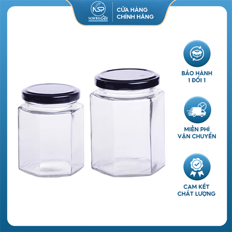 Hũ Thuỷ Tinh Lục Giác Nắp Thiếc 45ml 80ml 100ml 180ml 280ml 380ml 500ml 730ml Đựng Thực Phẩm Khô Ướt, Chất Liệu Thủy Tinh Cao Cấp - North Star Packing