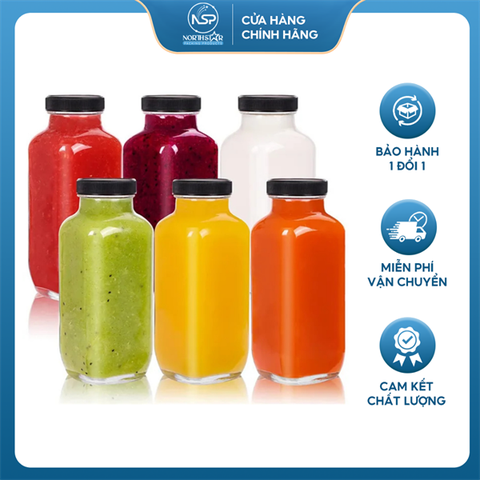 Chai Vuông Cao Nắp Nhựa Đen / Nắp Nhôm Bạc 250ml 350ml 500ml - North Star Packing