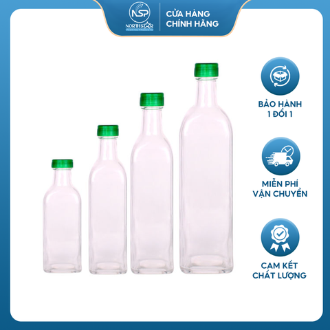 Chai Thủy Tinh Vuông Nắp Nhôm/ Nhựa 500ml, Đựng Nước Mắm, Dầu Ăn, Mật Ong - North Star Packing
