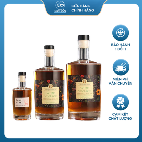 Chai Thủy Tinh Trụ Tròn Vai Ngang Nắp Bấc 100ml 350ml 500ml 750ml, Đựng Rượu, Phong Cách Sang Trọng - North Star Packing