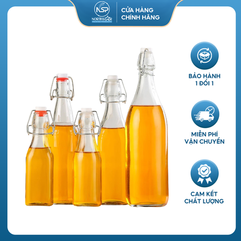 Chai Thủy Tinh Nắp Kẹp Inox, Dung Tích 500ml 1000ml, Nắp Cài Inox Kín Dễ Dàng Vệ Sinh - North Star Packing