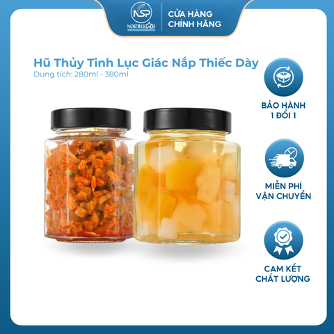 Hũ Thủy Tinh Lục Giác Nắp Thiếc Dày 280ml 380ml - P63 P70, Đựng Thực Phẩm, Gia Vị, Đồ Khô - North Star Packing