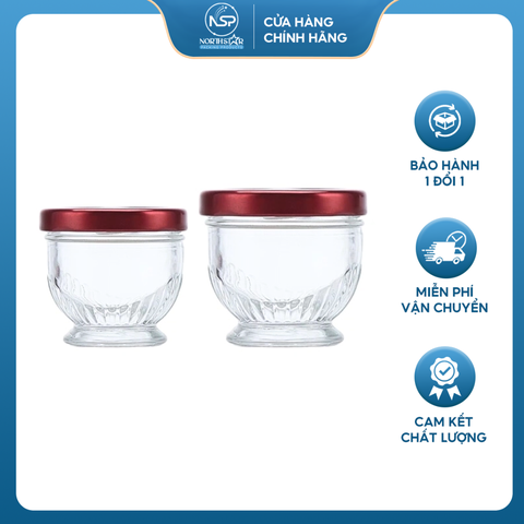 Hũ Chưng Yến Thủy Tinh 75ml 100ml 150ml, Dáng Sen Lùn Sọc Nắp Thiếc, Chất Liệu Cao Cấp - North Star Packing