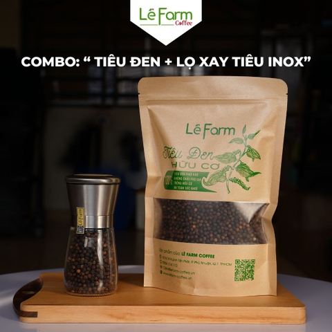 Combo: Túi 500g Tiêu Đen + Lọ Xay Tiêu Inox - Lê Farm Coffee