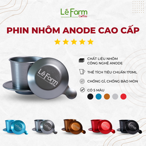 Phin Cà Phê Nhôm Màu Xám Cao Cấp Mạ Anode - Lê Farm Coffee