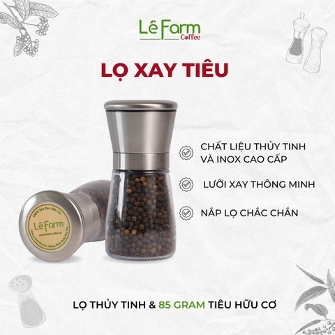 [Có sẵn tiêu] Lọ Xay Tiêu Inox, Lọ Xay Tiêu Thủy Tinh Cao Cấp Cầm Tay 85g - Lê Farm Coffee
