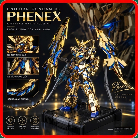 Mô Hình Lắp Ráp MGEX 9904 1/100 RX-0 Unicorn Gundam 03 Phenex Mạ Vàng Tiger Model (Tặng base, Decal nước )