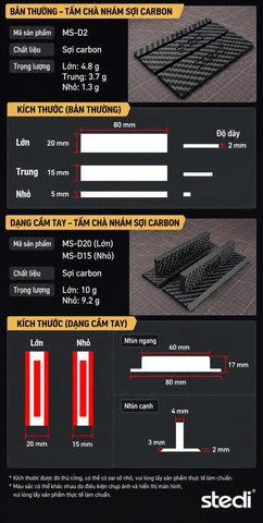 Bộ Thanh Chà Nhám Sợi Carbon STEDI MS-D2 – 3 Kích Thước