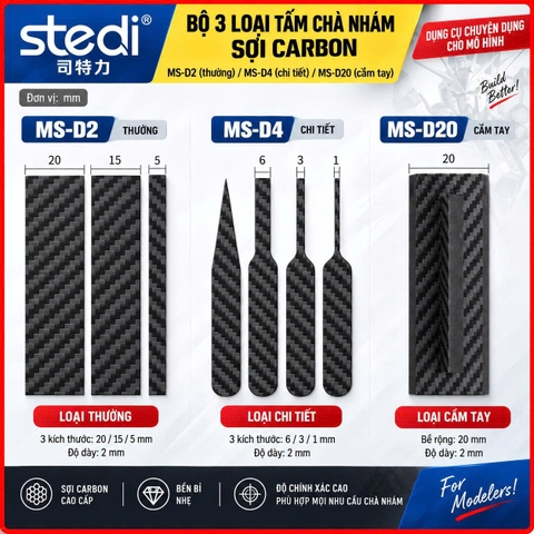 Bộ Thanh Chà Nhám Sợi Carbon STEDI MS-D2 – 3 Kích Thước