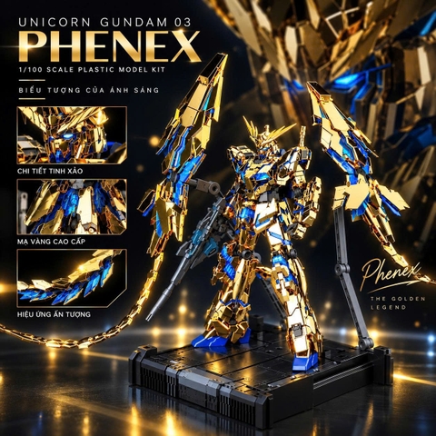 Mô Hình Lắp Ráp MGEX 9904 1/100 RX-0 Unicorn Gundam 03 Phenex Mạ Vàng Tiger Model (Tặng base, Decal nước )
