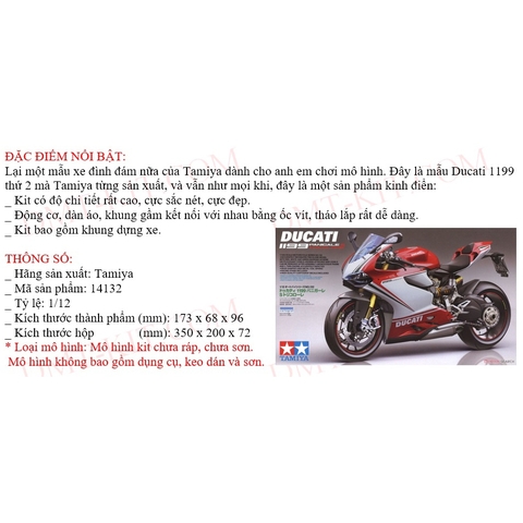 Mô hình xe mô tô 1/12 SCALE DUCATI 1199 PANIGALE S TRICOLORE 14132 Tamiya