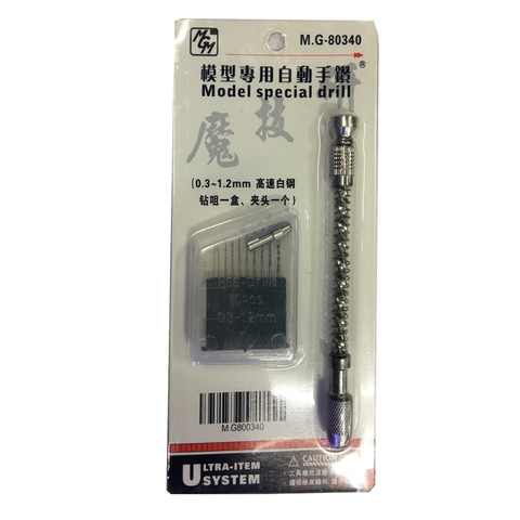 Máy khoan cầm tay mini kèm bộ mũi khoan UA-90800, UA-91300A, UA-91302, dao UA-91900, M.G-80340