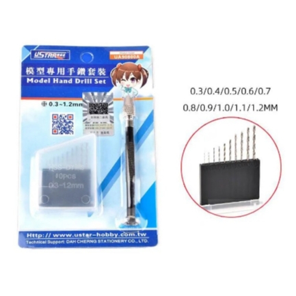 Máy khoan cầm tay mini kèm bộ mũi khoan UA-90800, UA-91300A, UA-91302, dao UA-91900, M.G-80340