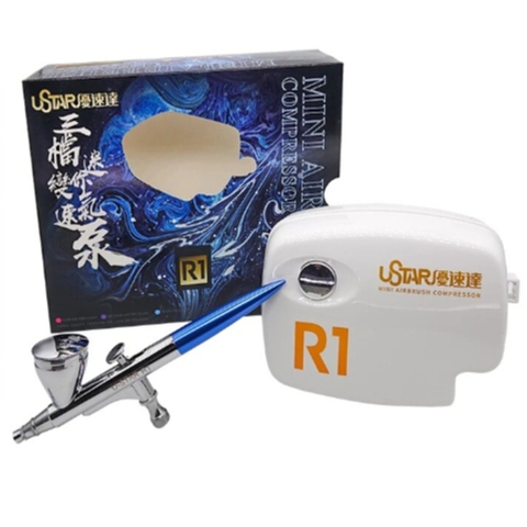 Máy phun sơn nén khí Ustar R1, R201 có 3 loại tốc độ với súng phun đầu 0,3mm Airbrush cho mô hình