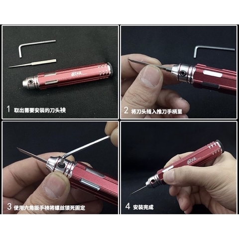 Bộ dao khắc mũi thép chuyên dụng cho mô hình kèm đầu khắc MS012 + 5 đầu khắc Model Tool - dụng cụ mô hình