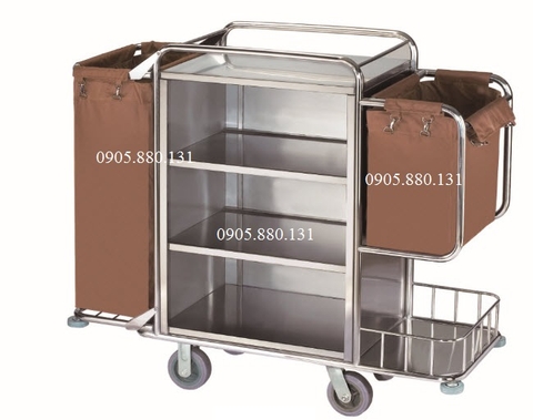 Xe đẩy inox 3 tầng 2 túi C-1090