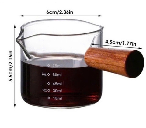 Cốc đong thủy tinh tay cầm gỗ 75 ml – LP02 / N0632