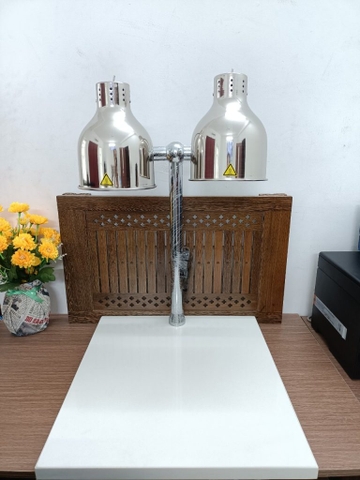 Đèn hâm nóng thức ăn 2 bóng inox, đế đá CN trắng 121167T
