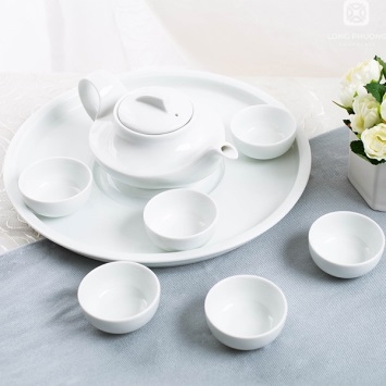 Bộ ấm trà sứ 01 trắng Long phương