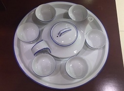 Bộ ấm trà sứ 01 viền xanh Long phương