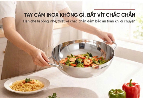 Chảo inox 304 SUNHOUSE Healthy IN26M12