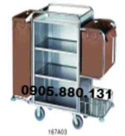 Xe đẩy inox 3 tầng 2 túi C-1090
