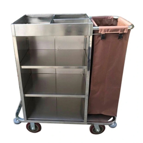 Xe đẩy dọn phòng 1 túi inox trắng