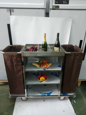 Xe Dọn Phong Khách Sạn 2 Túi Inox