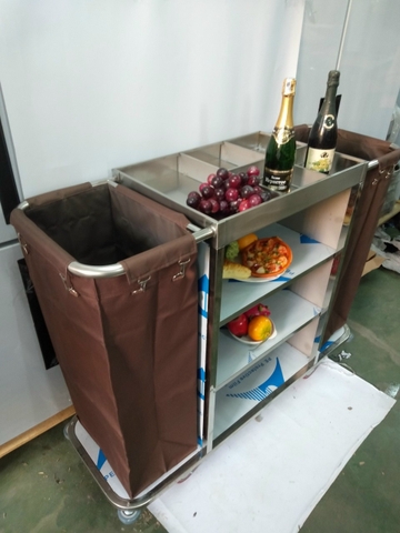 Xe Dọn Phong Khách Sạn 2 Túi Inox
