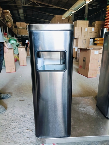 thùng rác gạt tàn inox đen HX-B14C