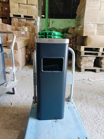 Thùng rác gạt tàn phun sơn đen HX-B14B