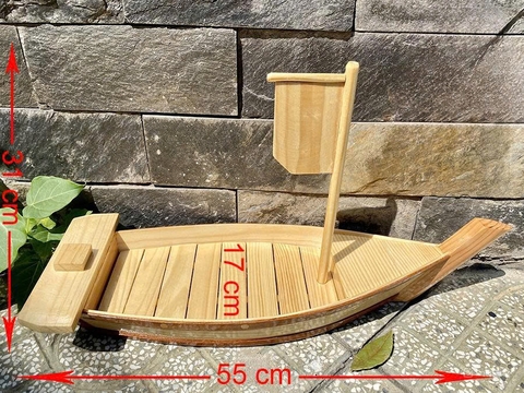 Khay thuyền gỗ 1 cột sushi sashimi 55cm TG1C55