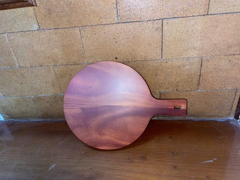 Khay Gỗ Tròn Pizza Viền Cao Tay Cầm 27cm