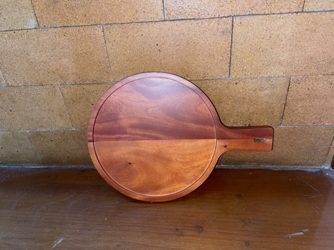 Khay Gỗ Tròn Pizza Viền Cao Tay Cầm 30cm