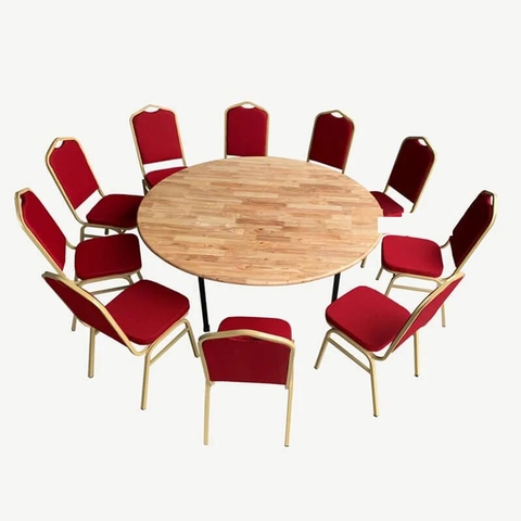 Bàn tròn tiệc cưới cao cấp gỗ cao su tự nhiên dùng cho nhà hàng