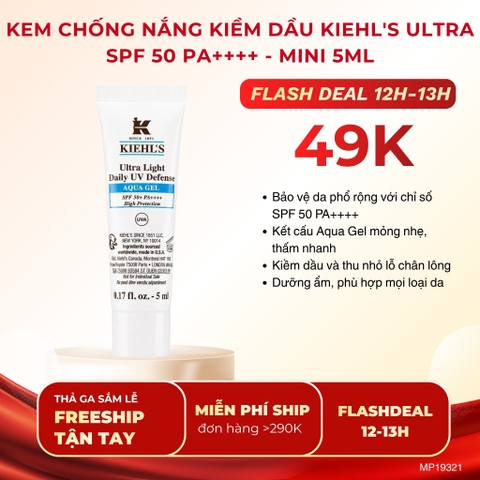 Kem Chống Nắng Dạng Gel Thấm Nhanh Kiềm Dầu Kiehl's Ultra Light Daily UV Defense Aqua Gel SPF 50 PA++++ 5ml - Hàng Công Ty