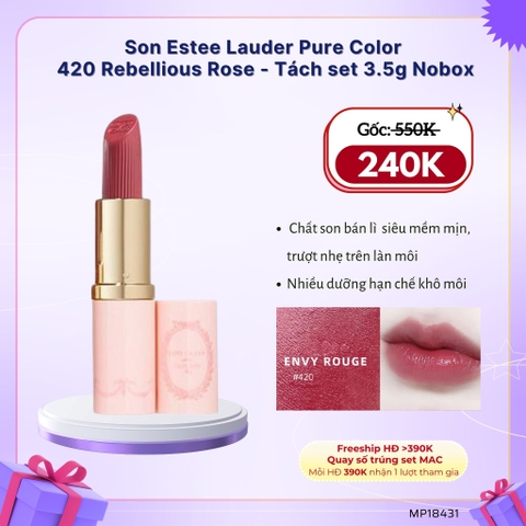 Son Thỏi Lì Estee Lauder Pure Color Rouge À Lèvres 420 Rebellious Rose - 3.5g - Nobox