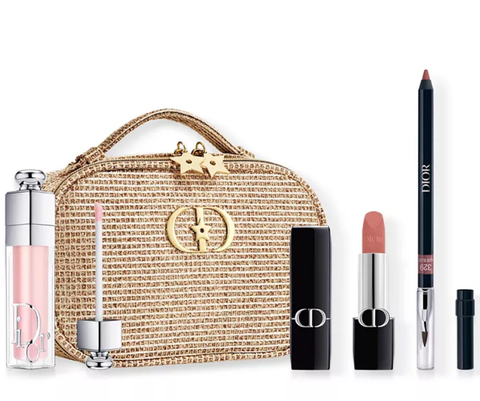 Set 4 món Dior Couture Lip Essentials Makeup Set (Dưỡng 001 Pink 6ml + Thỏi 100 Nude Look 3.5g + Chì kẻ môi 329 Nude Blush 1.2g + Túi)